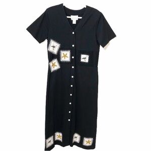 Dress Size Medium Country Wear Casuals Maxi Black Embroidered Beaded Beach Theme